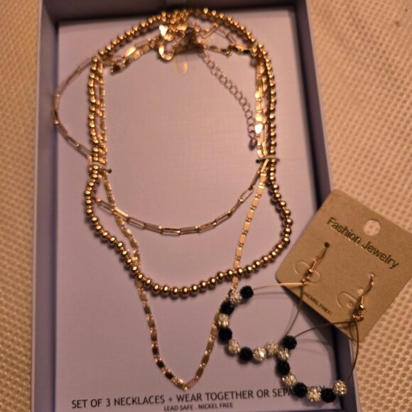 House of Harlow 3 strand necklaces, wear together or separate, coordinating ear - Picture 2 of 3